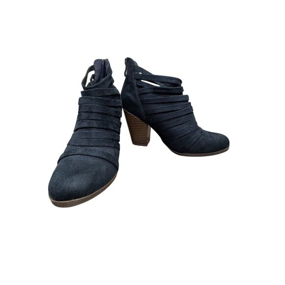 Womens Blue Strappy Ankle Booties With Stacked Heel & Zipper Closure Size 7 - Picture 3 of 7